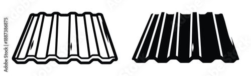 Corrugated metal sheets illustration, two metal roofing sheets in black and white colors for construction materials