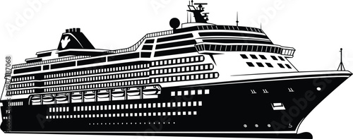 Luxury cruise ship black silhouette vector illustration isolated on white background for travel tourism maritime design advertising branding poster template