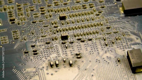 Blue electronic printed circuit board with SMD components