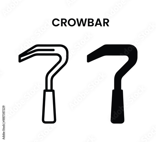 Crowbar tool icons set, outline and silhouette style vector illustration for construction and repair work