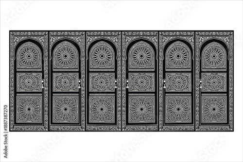 Arabic arch doors in traditional Islamic style vector silhouettes