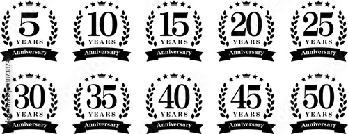 アニバーサリーのロゴ「1周年、2周年、3周年、4周年、5周年、6周年、7周年、8周年、9周年、10周年」
