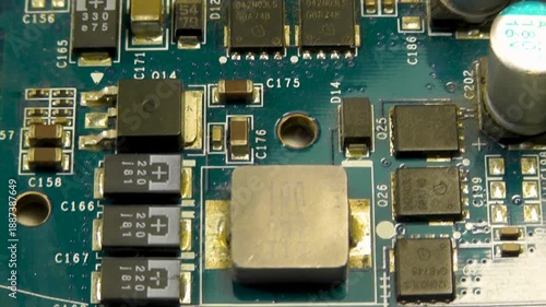 Blue electronic printed circuit board with SMD components