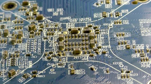 Blue electronic printed circuit board with SMD components
