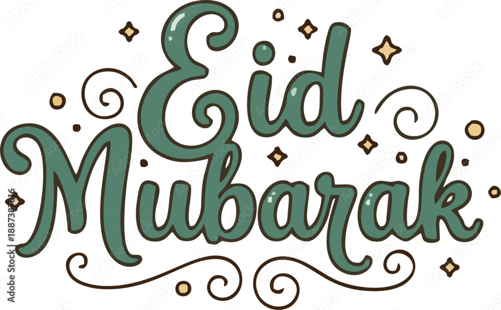 Obraz premium Creative Eid Mubarak greeting text lettering with Islamic ornament and swirls