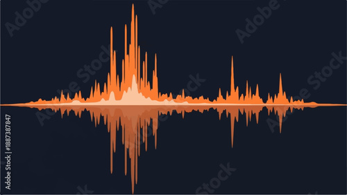 Orange audio waveform with reflected amplitude peaks on a dark blue background