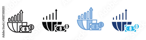 Global economy icon set multiple style collection