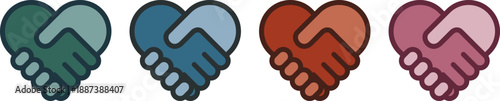 ハート型の握手をしている手のアイコン。信頼。団結。安心。パートナーシップ。（handshake heart icon. Unity symbol.）
