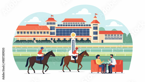 Horse racing event with spectators relaxing at a cafe