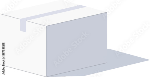 Minimalist 3D illustration of a closed white cardboard box with a grey shadow