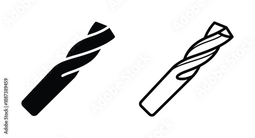 Drill bits vector illustration, engineering tools, solid and outline style drill machine bits design isolated on white background.