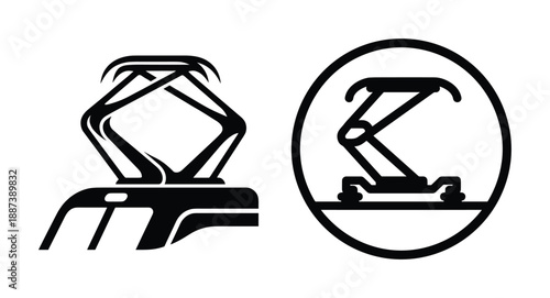 Electric train pantograph icons, detailed outline drawing, railway overhead line equipment, modern design.