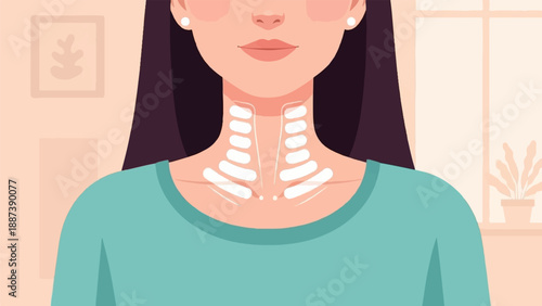 Illustration of a person's upper chest and throat showing a simplified skeletal structure