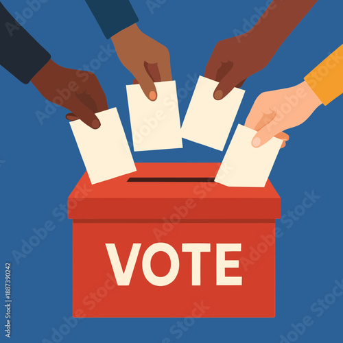 Diverse Hands Dropping Vote in Box