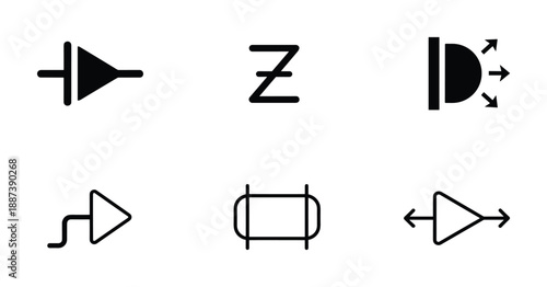 Electronic circuit symbols set, various components schematic icons design