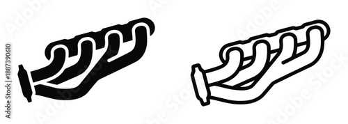 Engine exhaust manifold, auto parts vector illustration, black and white isolated design, car exhaust component