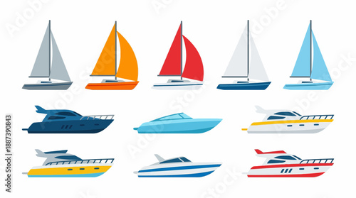 Collection of Boat Icons Sailboat Yacht and Speedboat Set