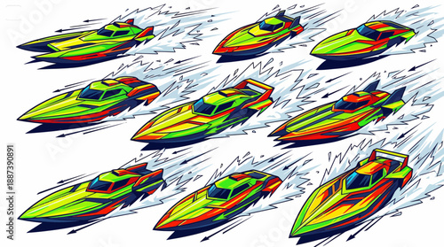 Extreme Powerboat Race Dynamic Vector Pattern Illustration