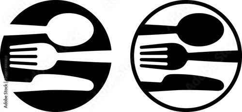 スプーン・フォーク・ナイフのカトラリーアイコン　レストラン・食事のシンボル　Cutlery Icon Set with Spoon Fork and Knife
