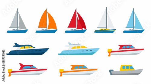 Collection of Various Boat Icons and Sailing Transport Illustrations