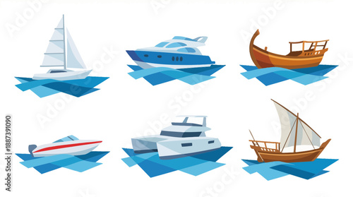 Vector Boat Icon Set Yacht Dhow Sailboat Speedboat Catamaran Collection