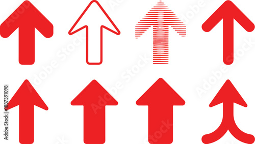 Red Arrow Icon Set  7 Unique Upward Arrow Silhouettes