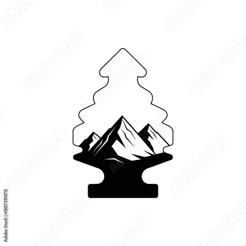 Mountain Landscape Inside Pine Tree Air Freshener Silhouette Vector