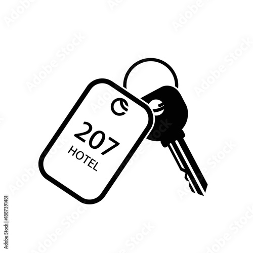 Hotel Key with Room Number 207 Tag - Clean Icon