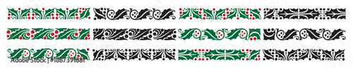 Christmas holly berries border pattern set isolated
