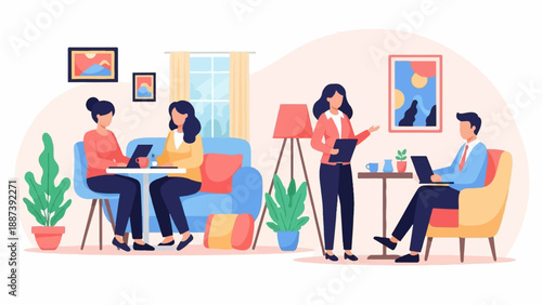 People collaborating indoors, working on laptops and discussing projects