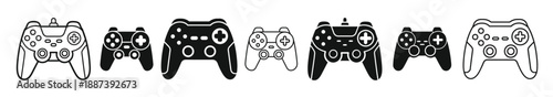  collection of black game controllers icons silhouette
