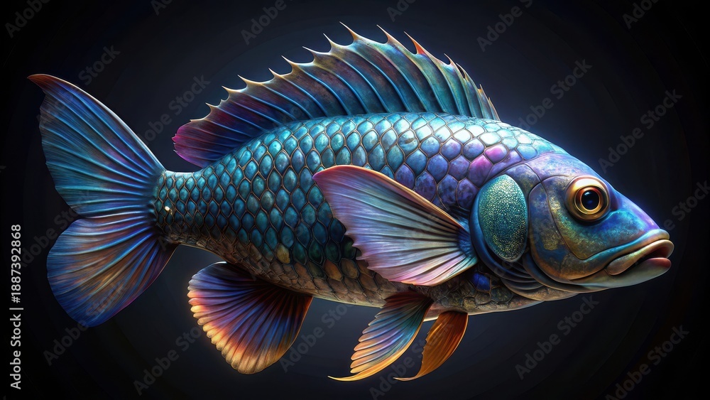 Fototapeta premium Iridescent beauty of a fishs skin shines in closeup detail