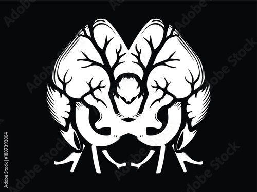 lung vector with black and white icon colors, black background, square canvas shape, flower symbol in the middle