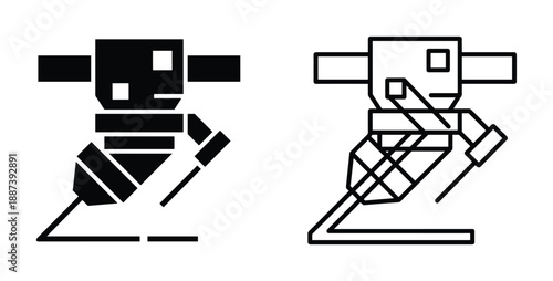 Geometric robot vector icon illustration. Simplified robot with square head and angular body design.