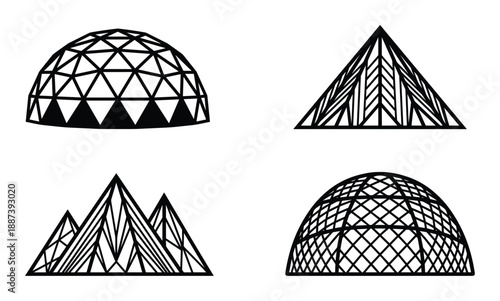 Geometric structures featuring domes and pyramids design element