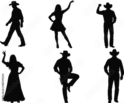 Here is the SEO-optimized content for your vector illustration featuring a collection of cowboy and cowgirl silhouettes.