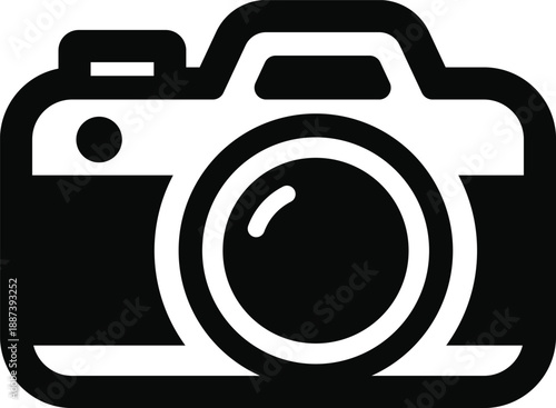 一眼レフカメラのシンプルなアイコン　写真撮影・カメラ機材のピクトグラム Simple DSLR camera icon, photography and camera equipment pictogram

