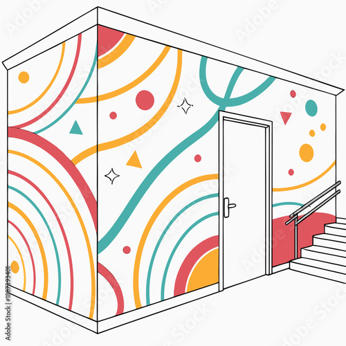 Colorful abstract mural on building exterior