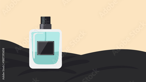 Minimalist perfume bottle with dark landscape background
