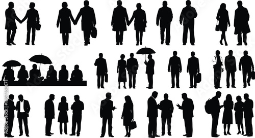 Here is the SEO-optimized content for your vector illustration featuring diverse silhouettes of business people in various professional scenarios.