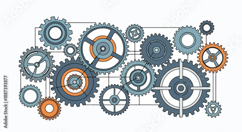 Gears and cogs on white background with gear wheels illustration
