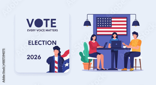 Patriotic election promotion with people working and voting encouragement