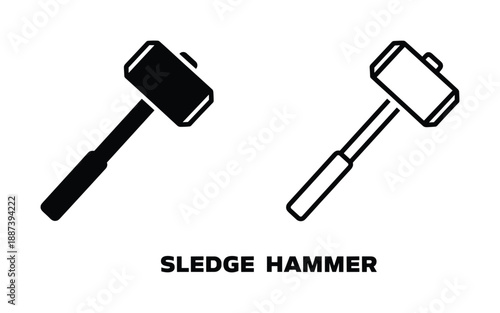 Heavy duty sledge hammer, simple outline. Construction equipment illustration for demolition, work and construction