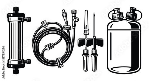 Hemodialysis equipment vector illustration, blood purification system, medical devices and supplies for healthcare