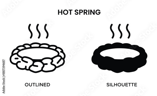 Hot spring outlined and silhouette vector illustration. Hot spring diagram and stylized spring image.