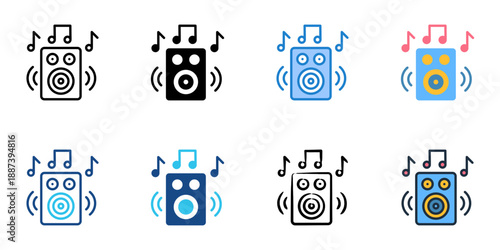 Sound system icons set multiple style collection. Editable stroke 
