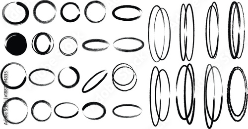 Grunge circles and ovals, hand-painted brush strokes, textured frames