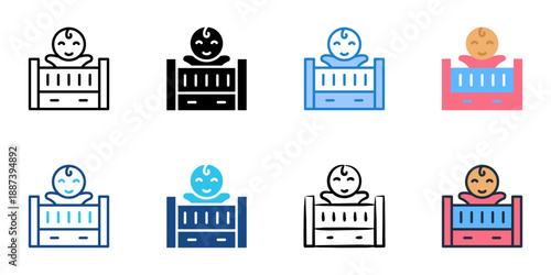 Baby crib icons set multiple style collection. Editable stroke 
