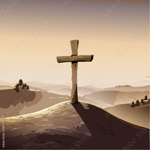 A simple wooden cross stands as a powerful symbol of faith and salvation.