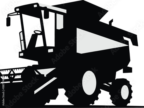 Automated combine harvester vector for smart farming and precision agriculture, representing high-tech machinery and industrial harvest management systems for agribusiness